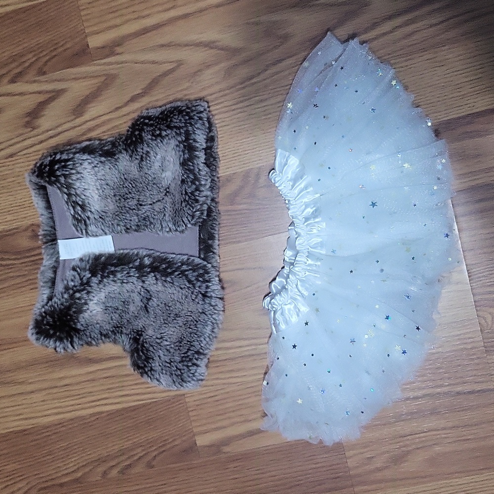 2 piece baby girl set poof skirt bolero jacket gray 3-6M 12m white glitter skirt